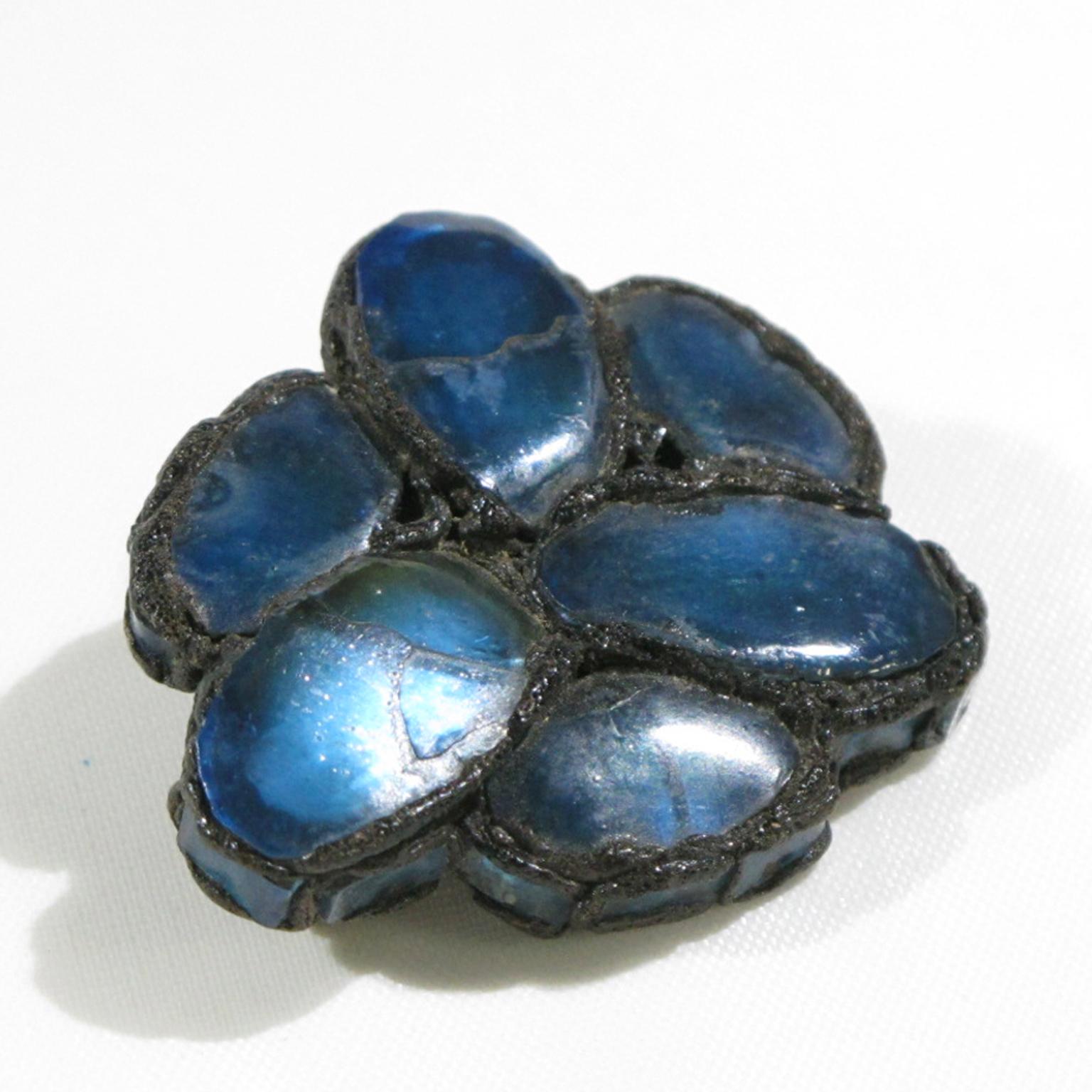 Line Vautrin Blue Mirrors and Black Talosel Brooch In Good Condition For Sale In Atlanta, GA