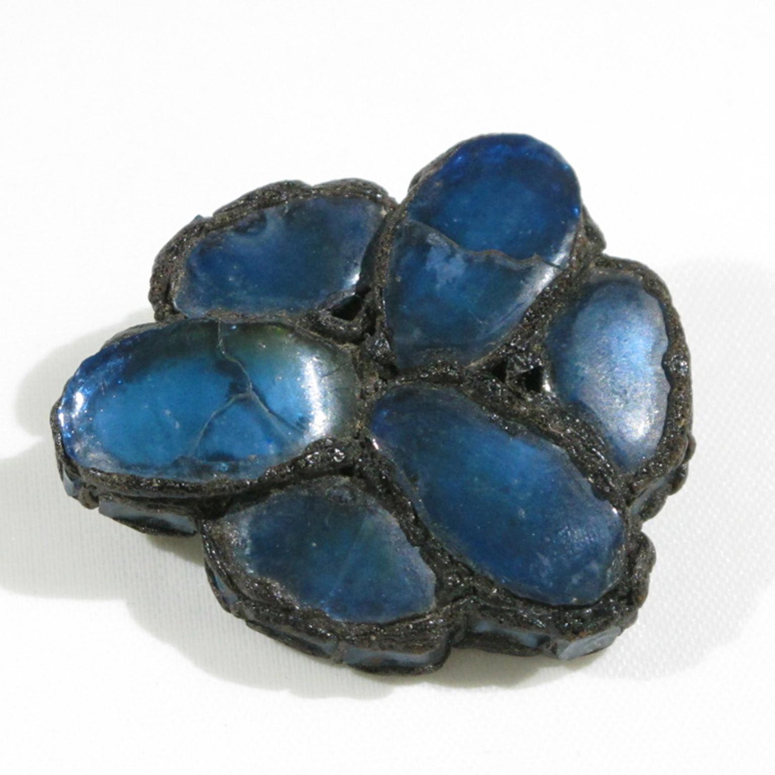 Retro Line Vautrin Blue Mirrors and Black Talosel Brooch For Sale