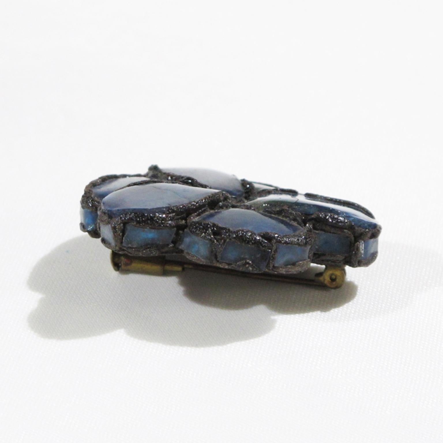 Line Vautrin Blue Mirrors and Black Talosel Brooch For Sale 2
