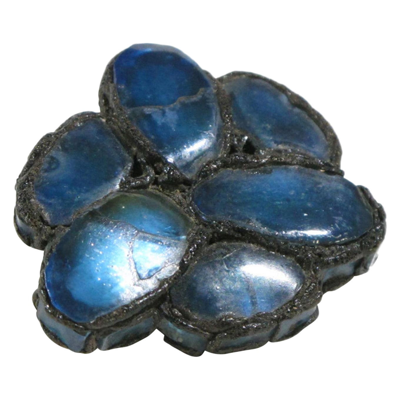 Line Vautrin Blue Mirrors and Black Talosel Brooch Pin For Sale