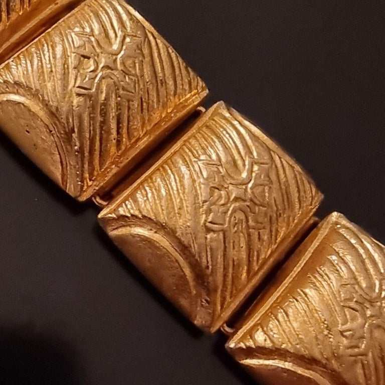 Line Vautrin, Vintage Bracelet in Gilded Bronze, Signed LV