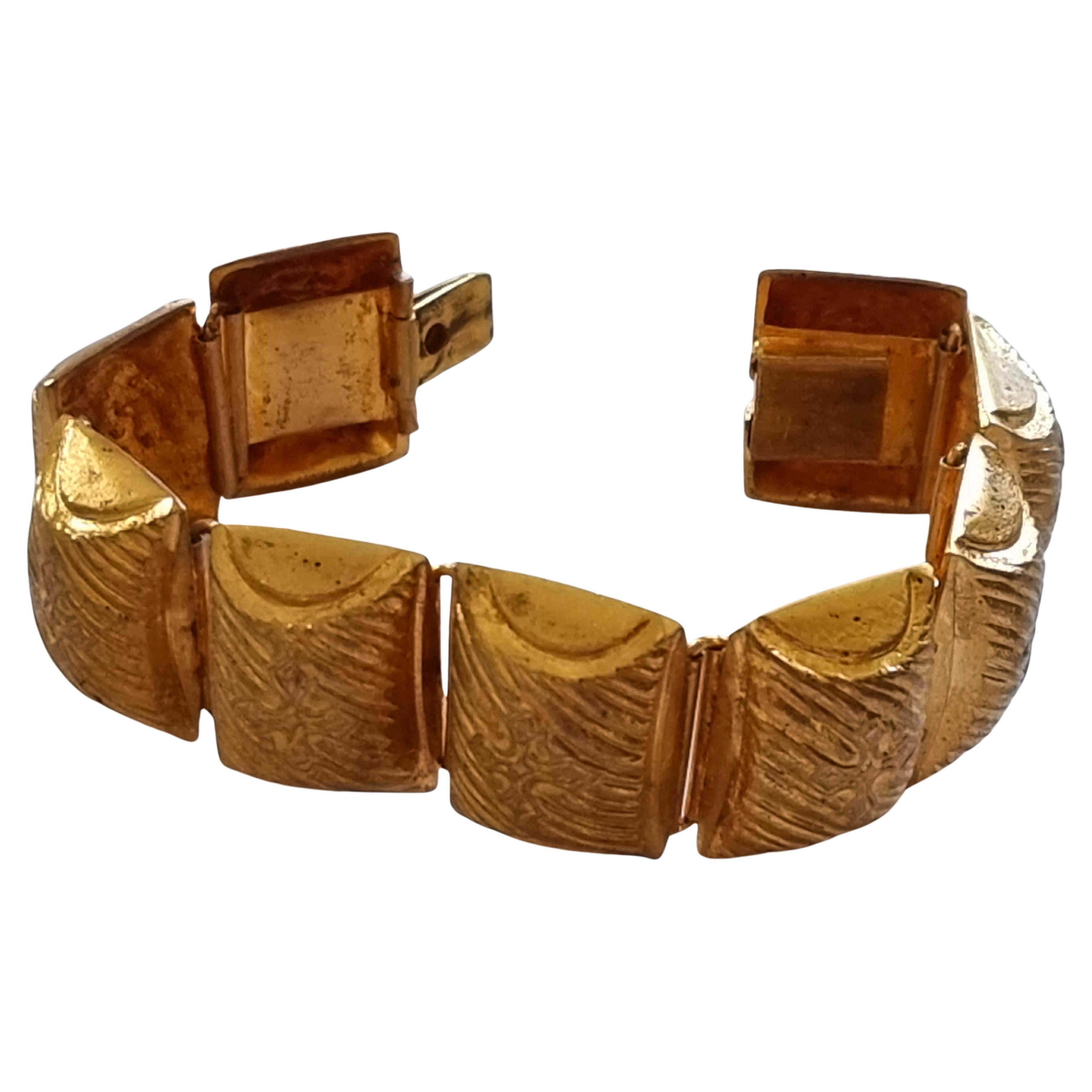 Line Vautrin, Vintage Bracelet in Gilded Bronze, Signed LV