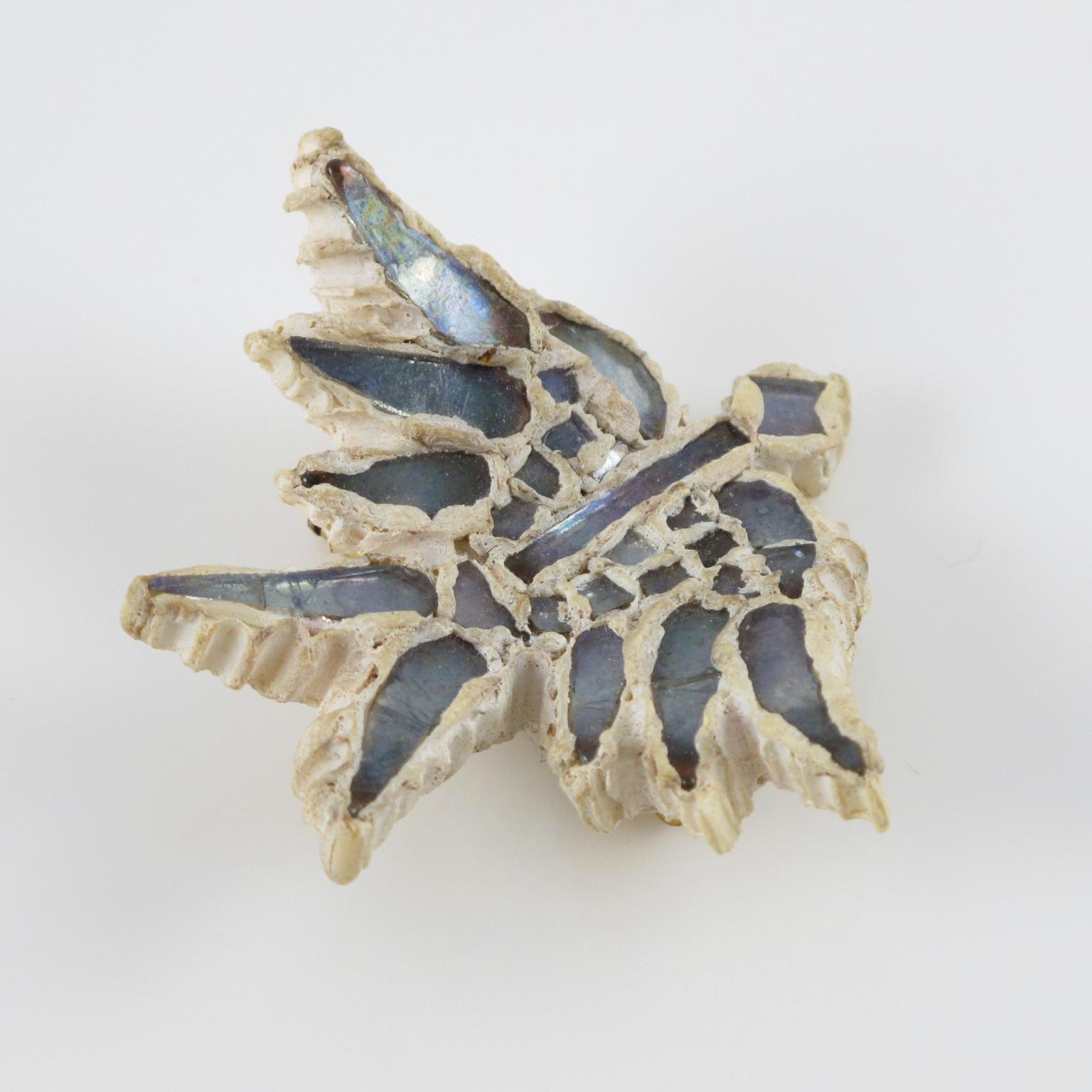 Line Vautrin Flying Bird Talosel Resin Brooch Pin with Blue Mirrors In Good Condition For Sale In Atlanta, GA