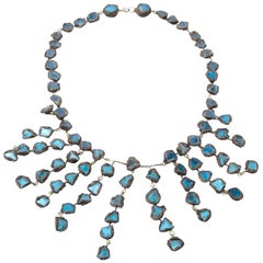 Line Vautrin, Fr, A "Farah" Talosel and Incrusted Blue Mirrors Large Necklace