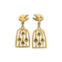 Line Vautrin, Fr, a Pair of Gilded Bronze Earrings " Les Oiseaux Envolés"