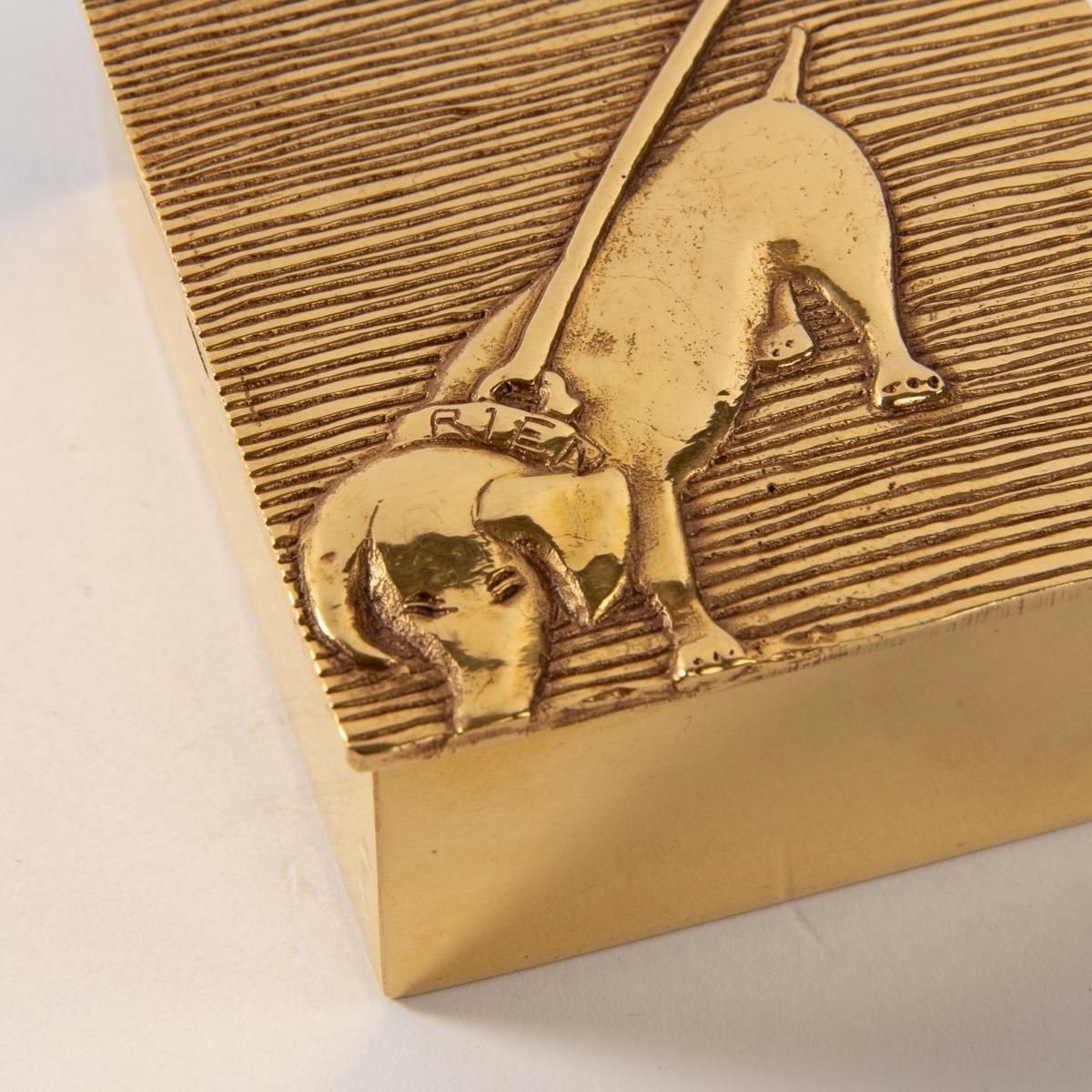 Mid-Century Modern Line Vautrin, France, Dachshund Tout Ou Rien 'All or Nothing' Box, Gilded Bronze