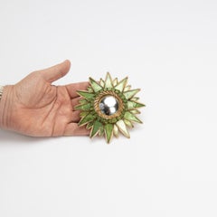 Line Vautrin, French, Mirror "Soleil A Pointes" Green Incrusted Mirrors