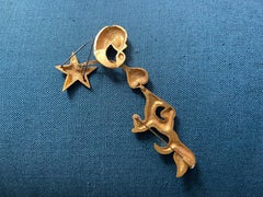 Line Vautrin Gilt Bronze Moon Star Cosmology 2-part Brooch