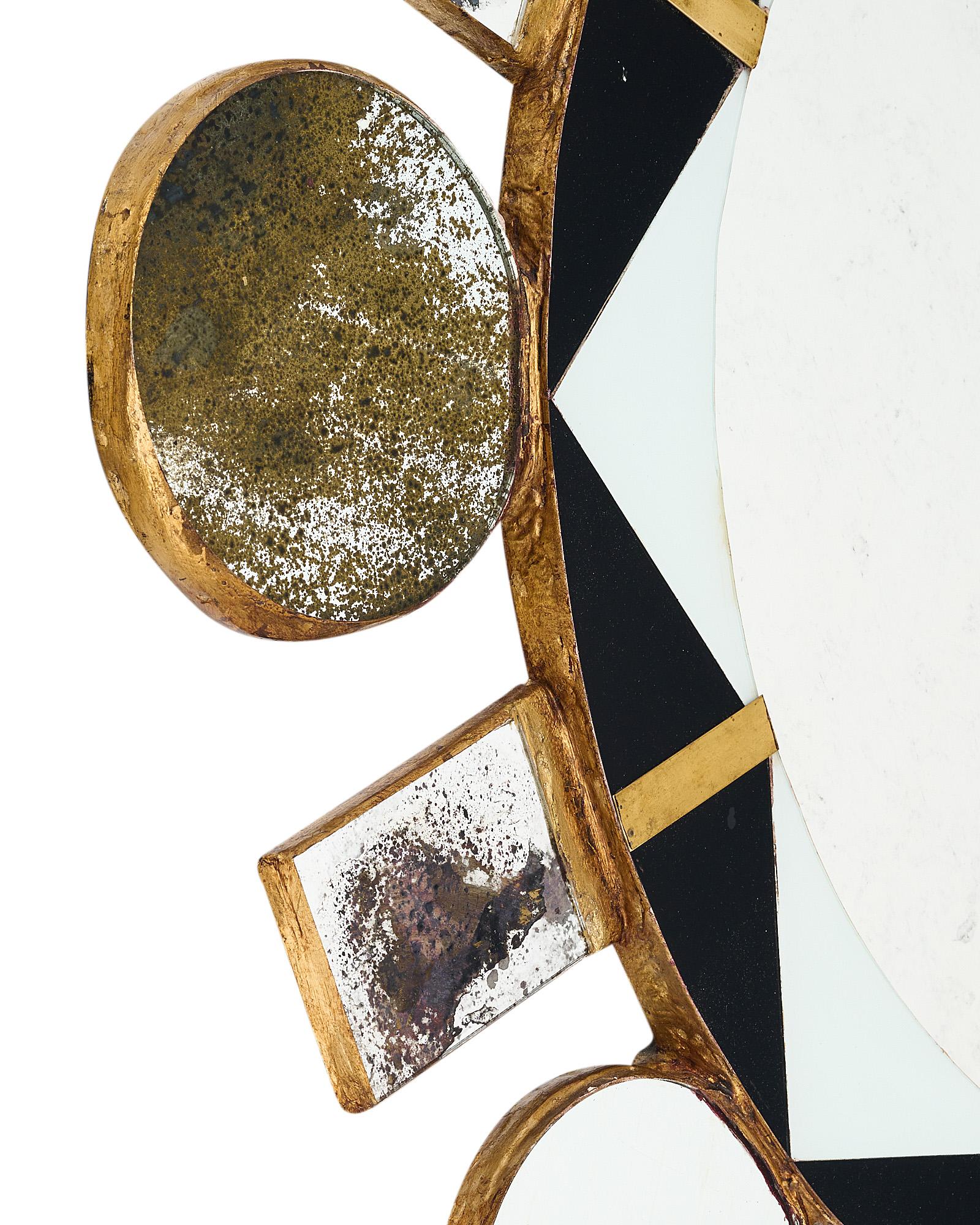 Brass Line Vautrin Inspired Vintage Mirror