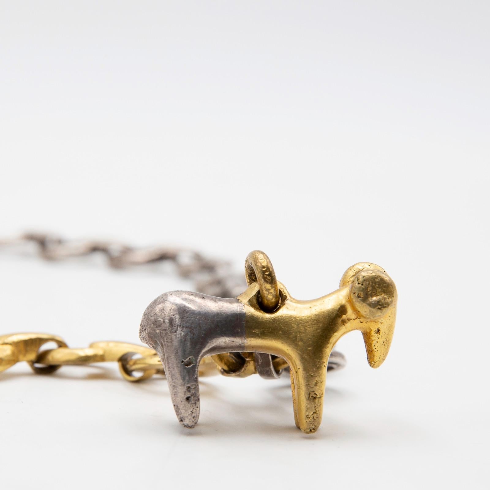 Mid-Century Modern Line Vautrin, Le Bélier 'the Ram', Iconic Gilded and Silvered Bronze Necklace