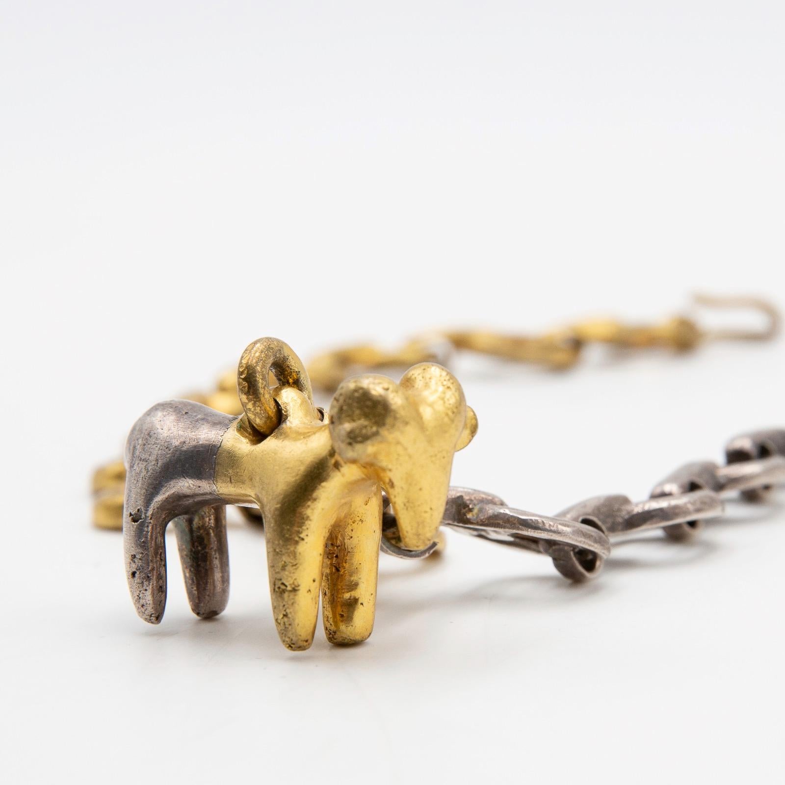 French Line Vautrin, Le Bélier 'the Ram', Iconic Gilded and Silvered Bronze Necklace