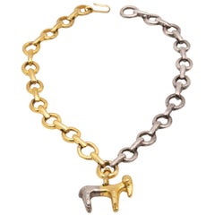 Vintage Line Vautrin, Le Bélier 'the Ram', Iconic Gilded and Silvered Bronze Necklace