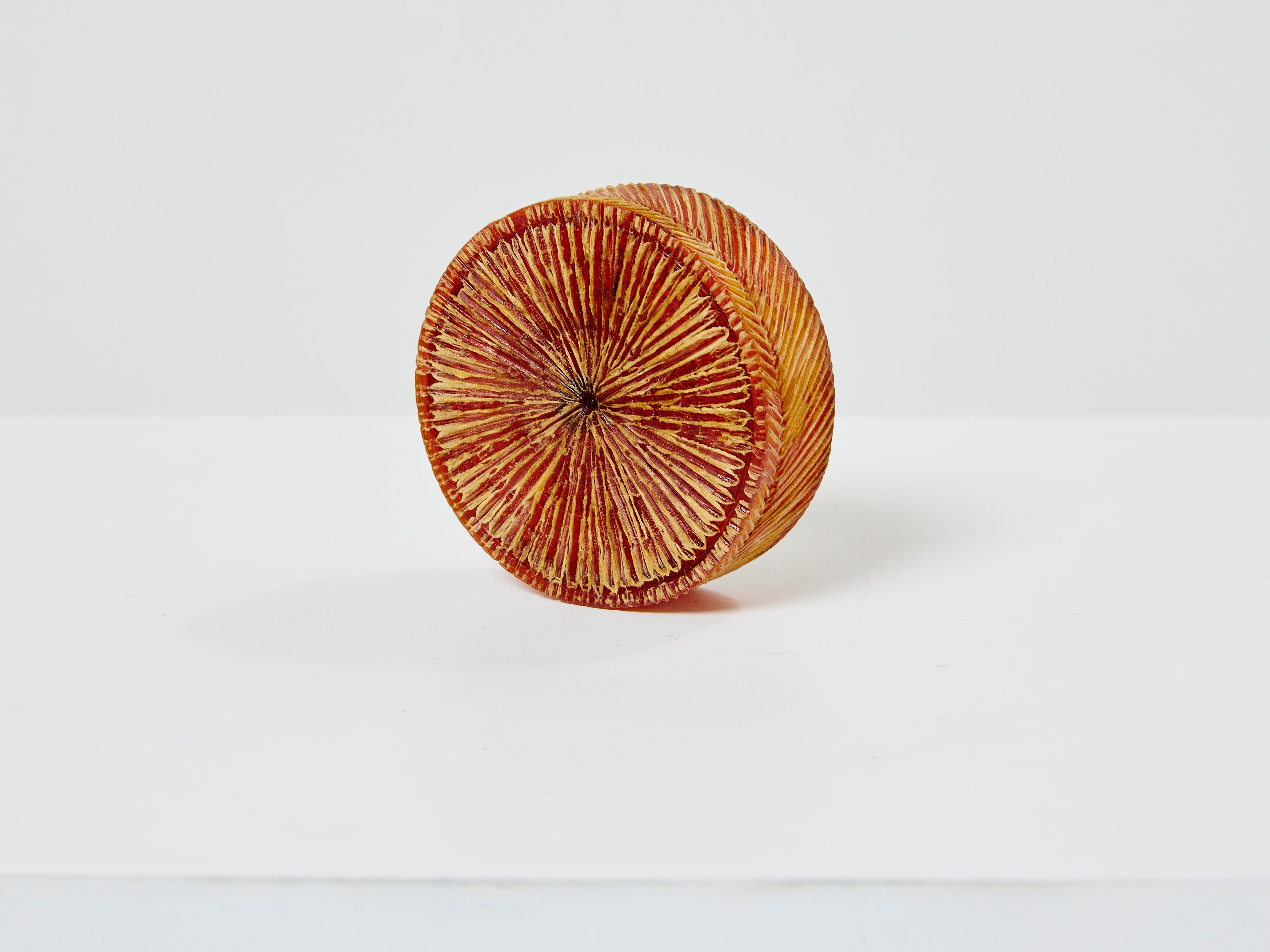 Line Vautrin orange talosel marguerite mirror round box 1960 4