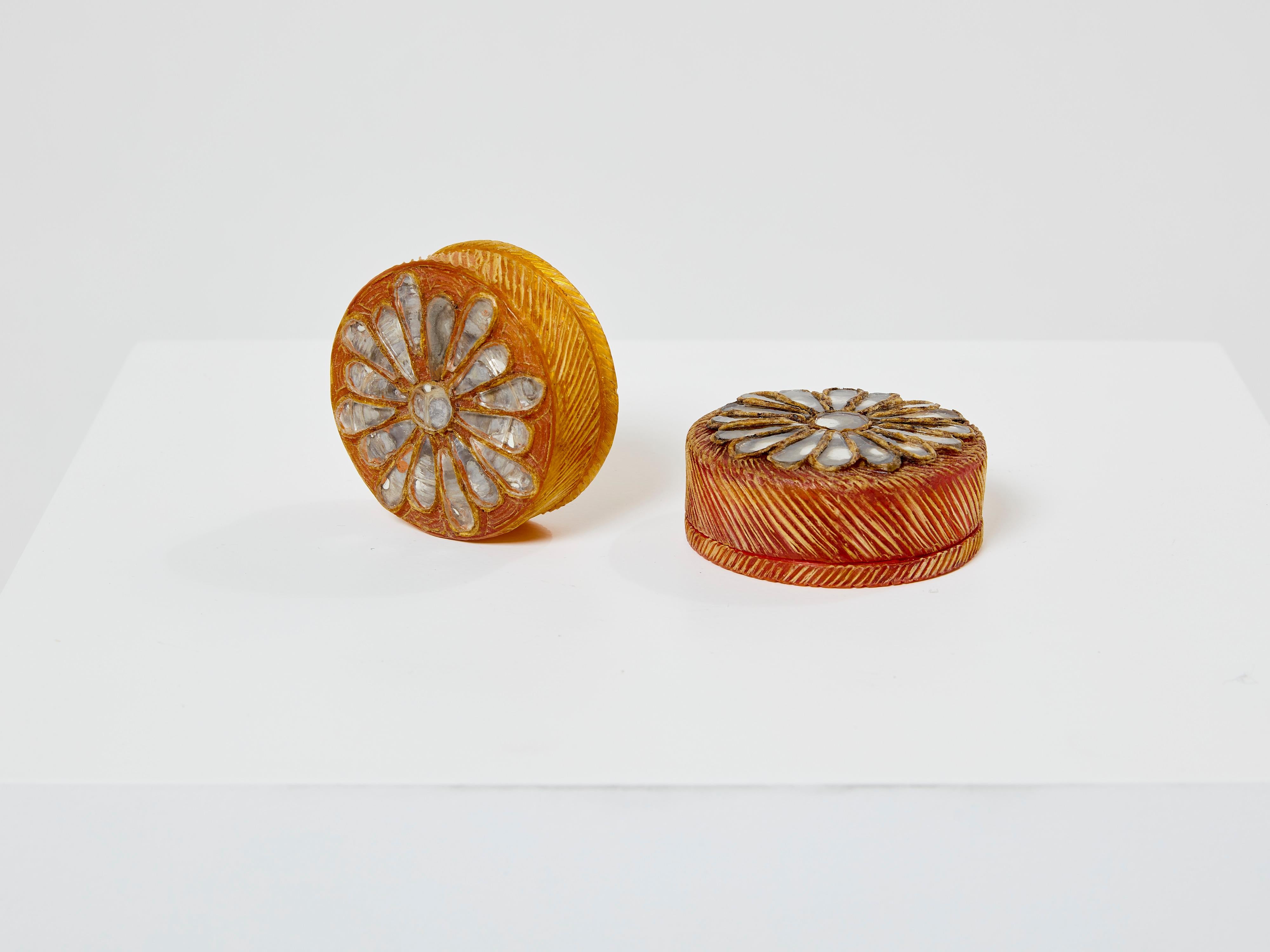 Line Vautrin orange talosel marguerite mirror round box 1960 6