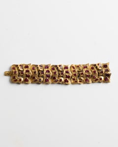 Line Vautrin “Puzzle” Gilt Bronze and Ruby Red Enamel Bracelet, France