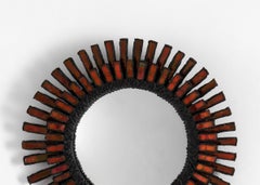 Line Vautrin, Romain, Round Wall Mirror in Red Talosel, France, Circa 1960