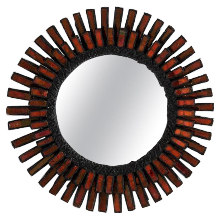 Line Vautrin, Round Wall Mirror in Red Talosel, France, C. 1940s For Sale