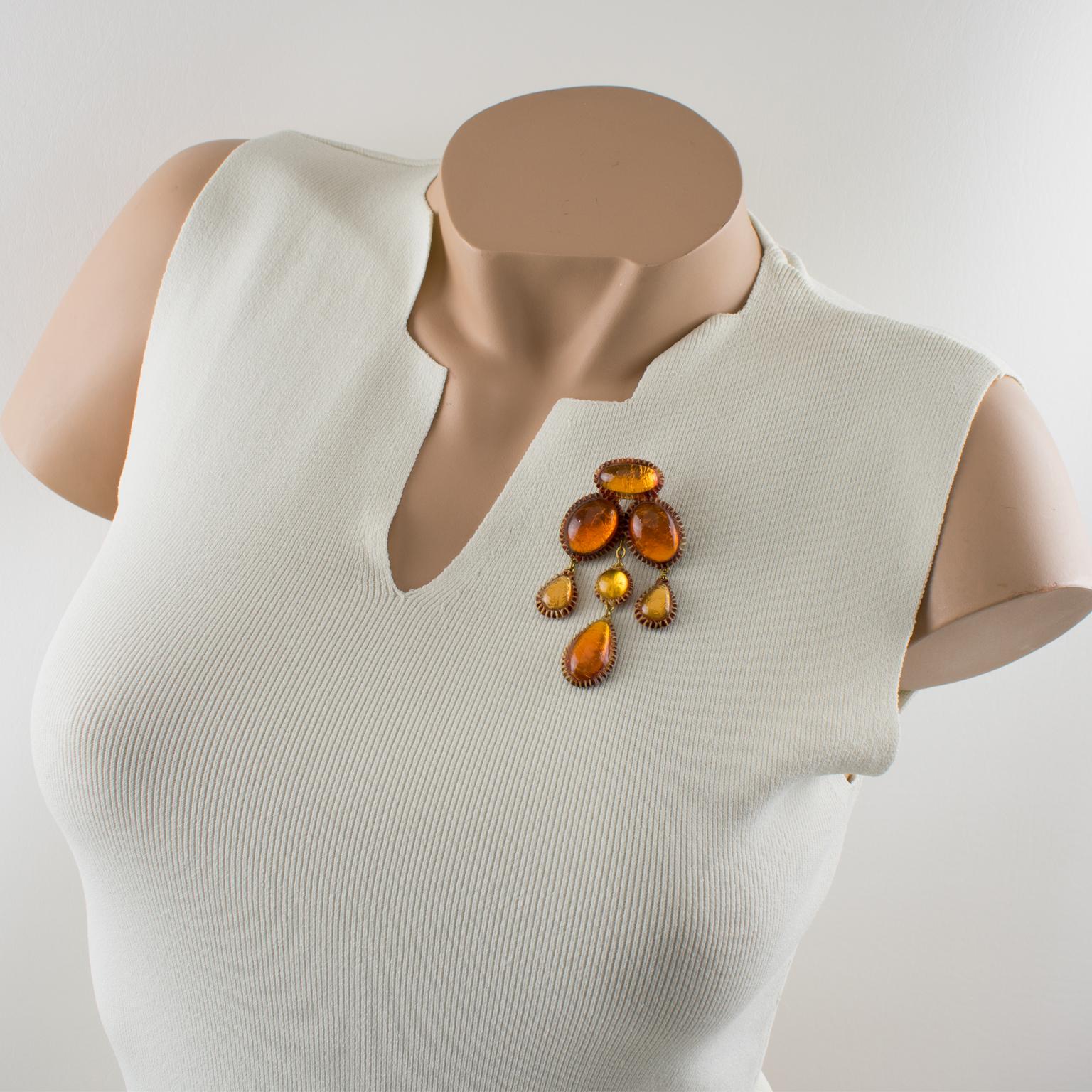 Line Vautrin School Amber Honey Talosel Resin Brooch For Sale 2