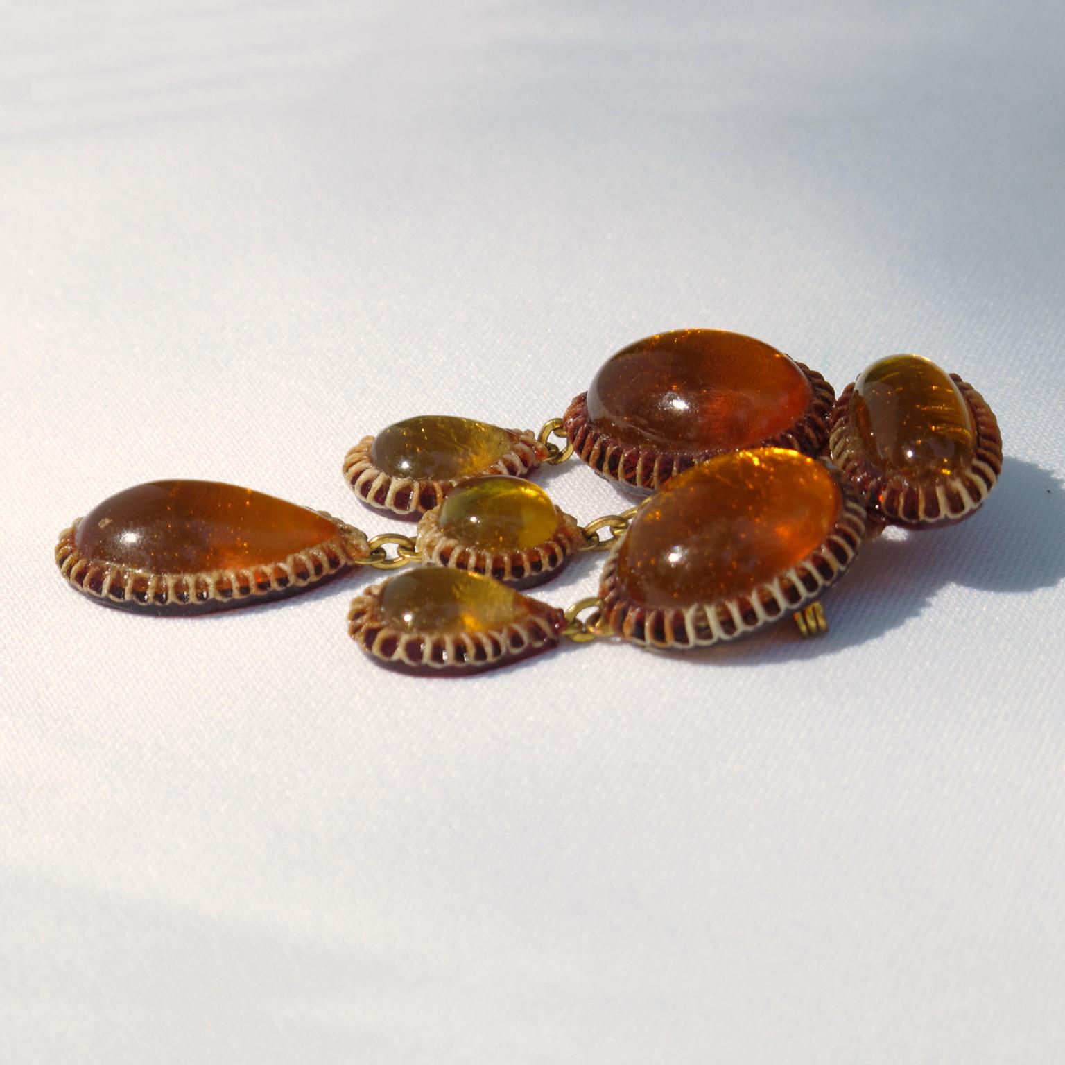 Line Vautrin School Amber Honey Talosel Resin Brooch For Sale 3
