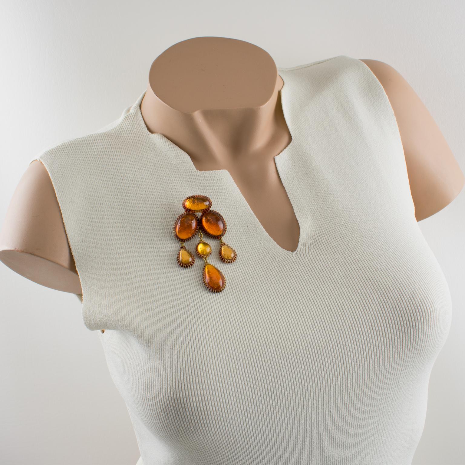 Modernist Line Vautrin School Amber Honey Talosel Resin Brooch For Sale