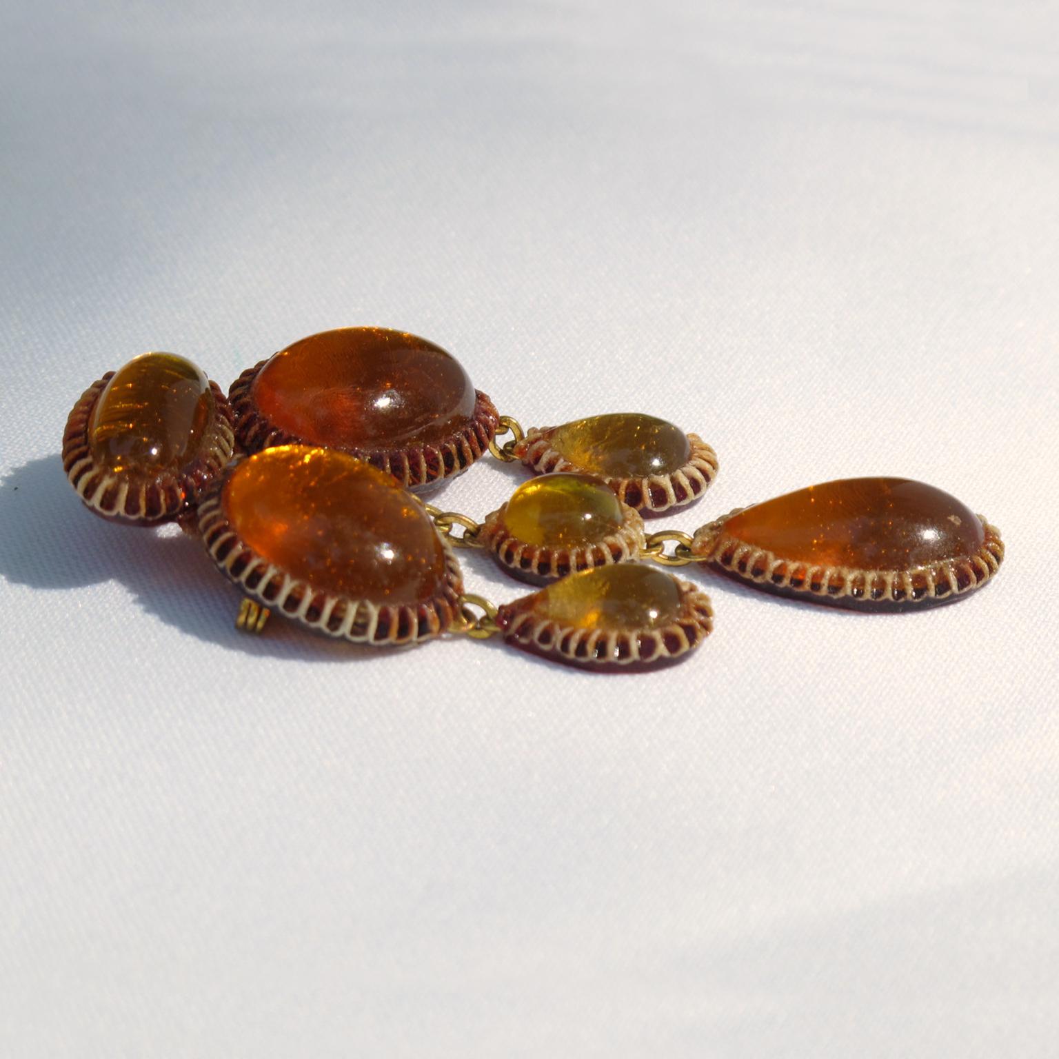 Women's Line Vautrin School Amber Honey Talosel Resin Brooch For Sale