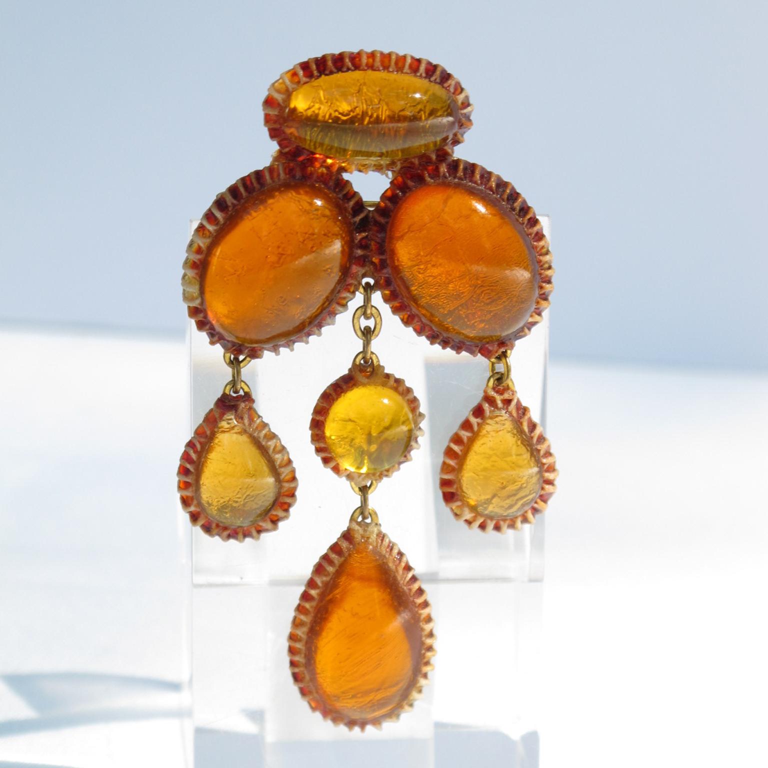 Line Vautrin School Amber Honey Talosel Resin Brooch For Sale 1