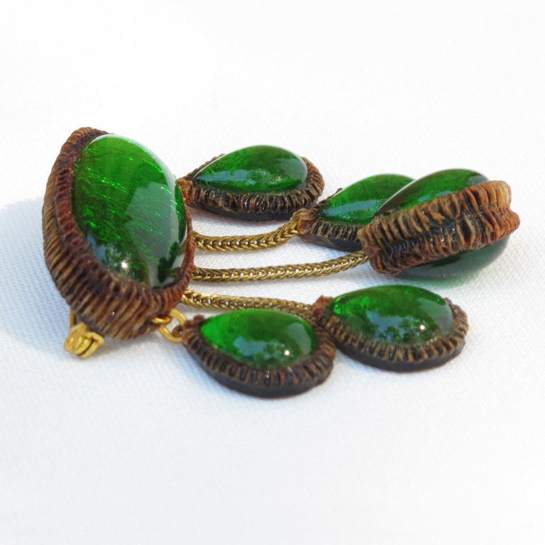 Women's or Men's Line Vautrin School Green Talosel Resin Dangle Pin Brooch For Sale