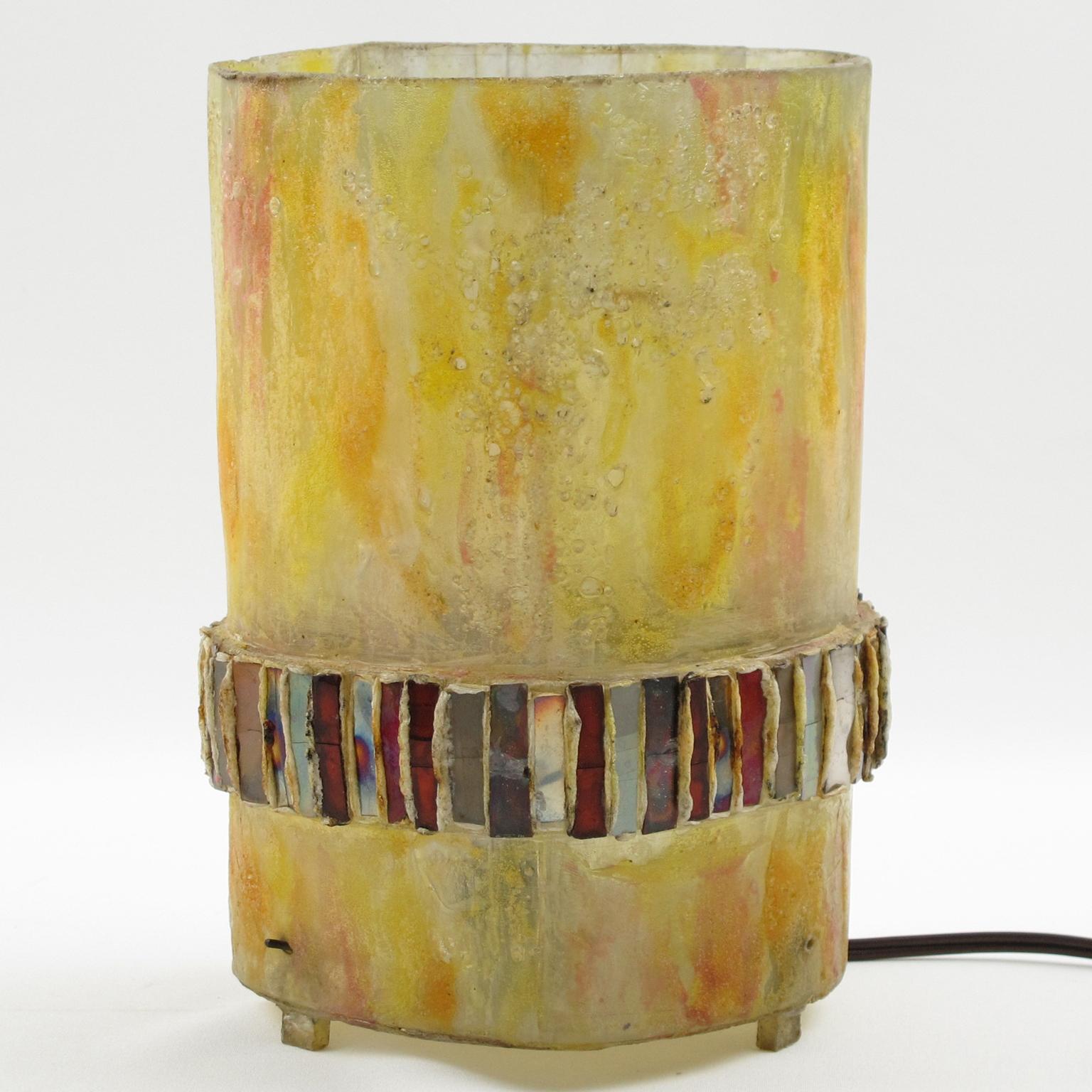Mid-Century Modern Line Vautrin School Talosel and Mirror Table Lamp For Sale