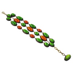 Line Vautrin School Talosel Link Bracelet with Orange and Green Resin Cabochons
