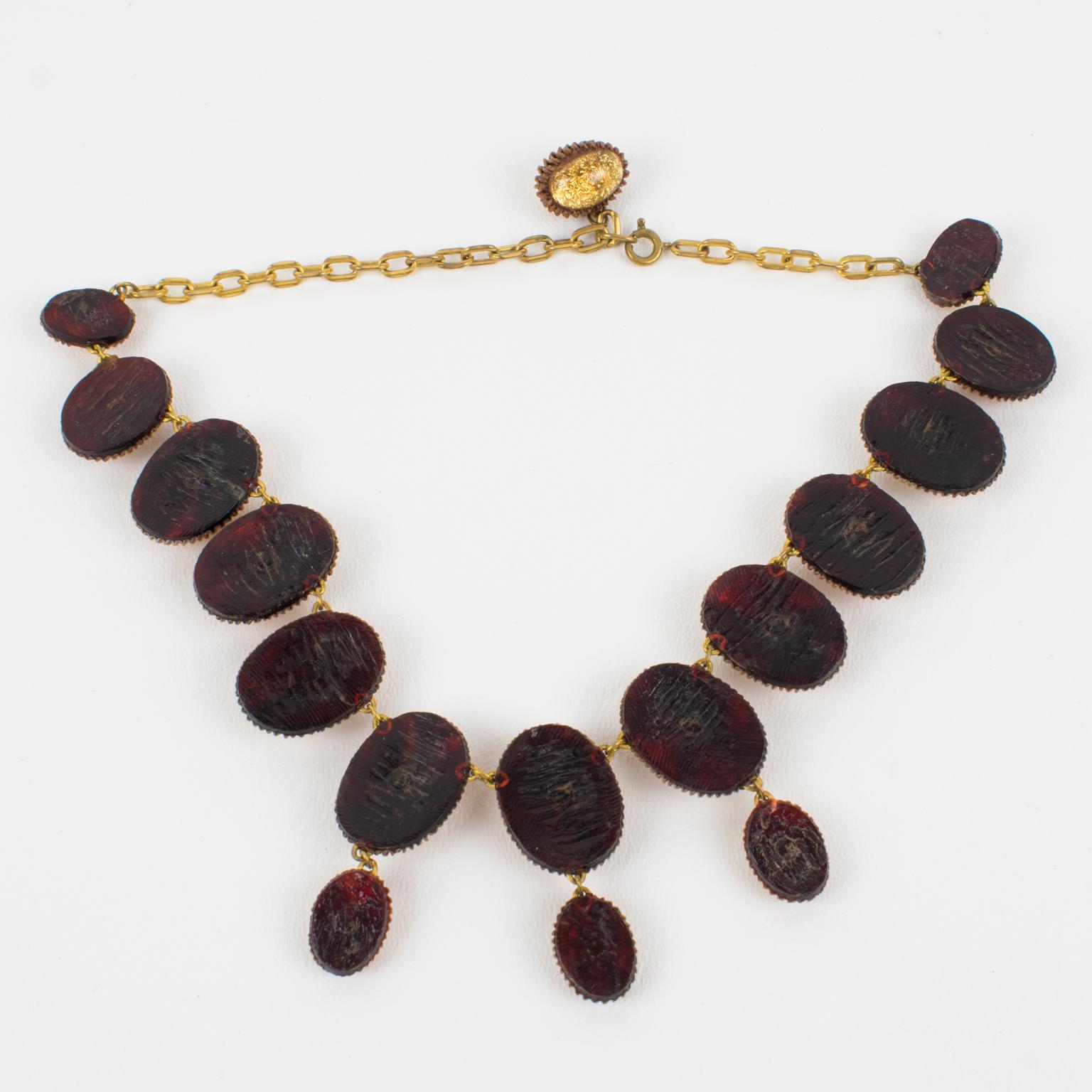 Line Vautrin School Vergoldete Kette Halskette mit Talosel-Cabochons im Angebot 5