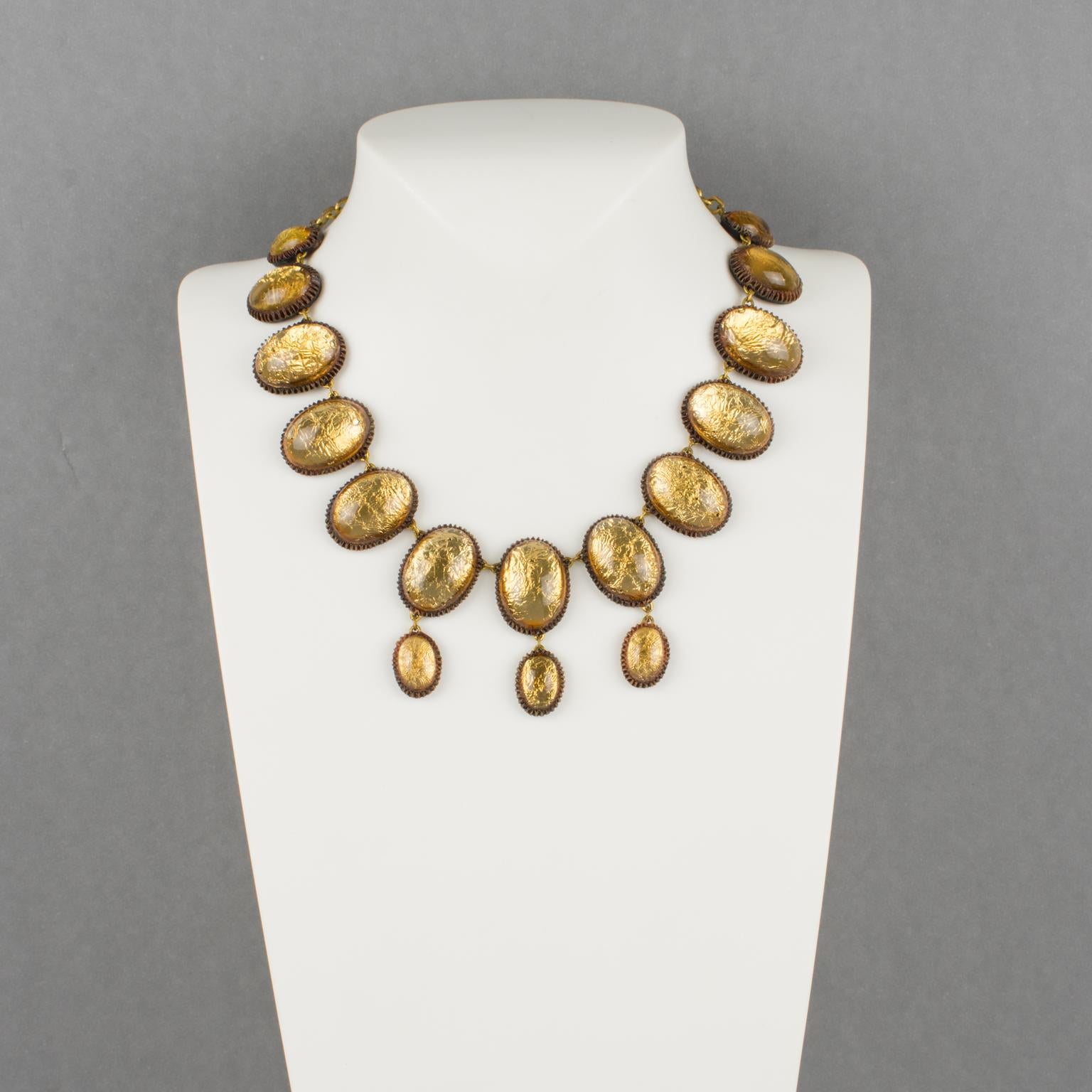 Line Vautrin School Vergoldete Kette Halskette mit Talosel-Cabochons (Modernistisch) im Angebot