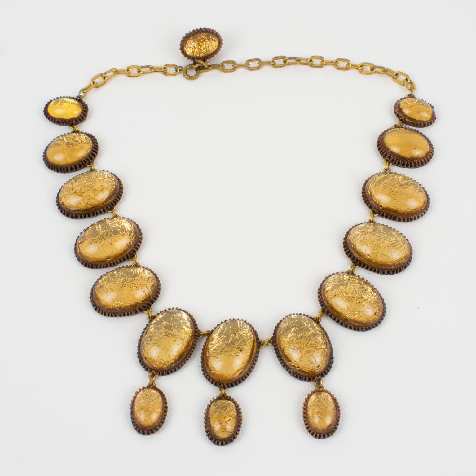 Line Vautrin School Vergoldete Kette Halskette mit Talosel-Cabochons im Zustand „Hervorragend“ im Angebot in Atlanta, GA