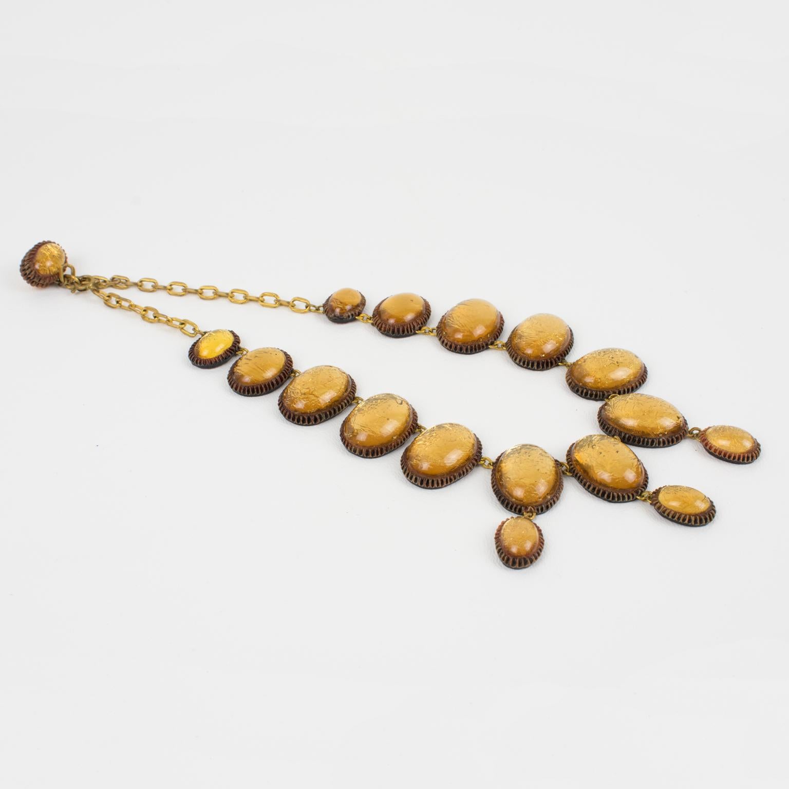 Line Vautrin School Vergoldete Kette Halskette mit Talosel-Cabochons für Damen oder Herren im Angebot