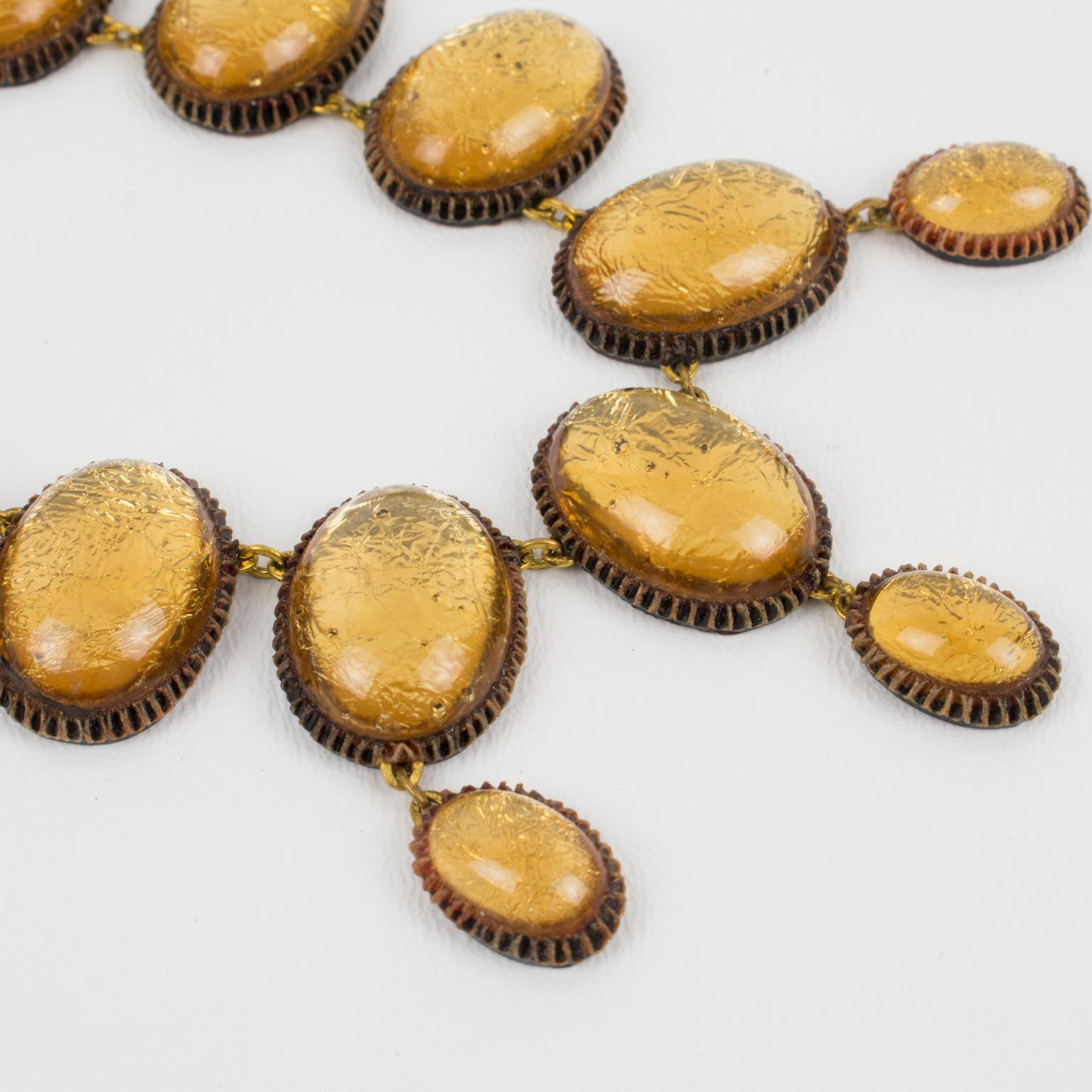 Line Vautrin School Vergoldete Kette Halskette mit Talosel-Cabochons im Angebot 1