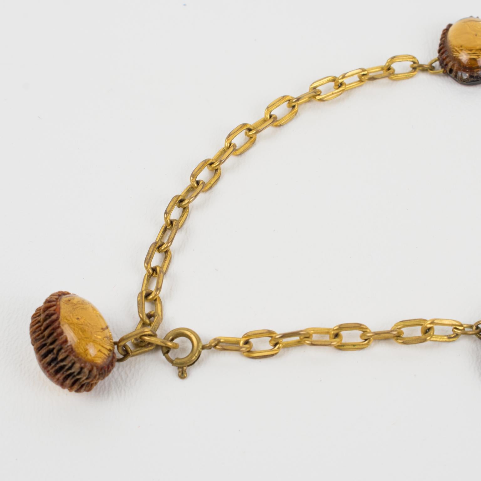 Line Vautrin School Vergoldete Kette Halskette mit Talosel-Cabochons im Angebot 2