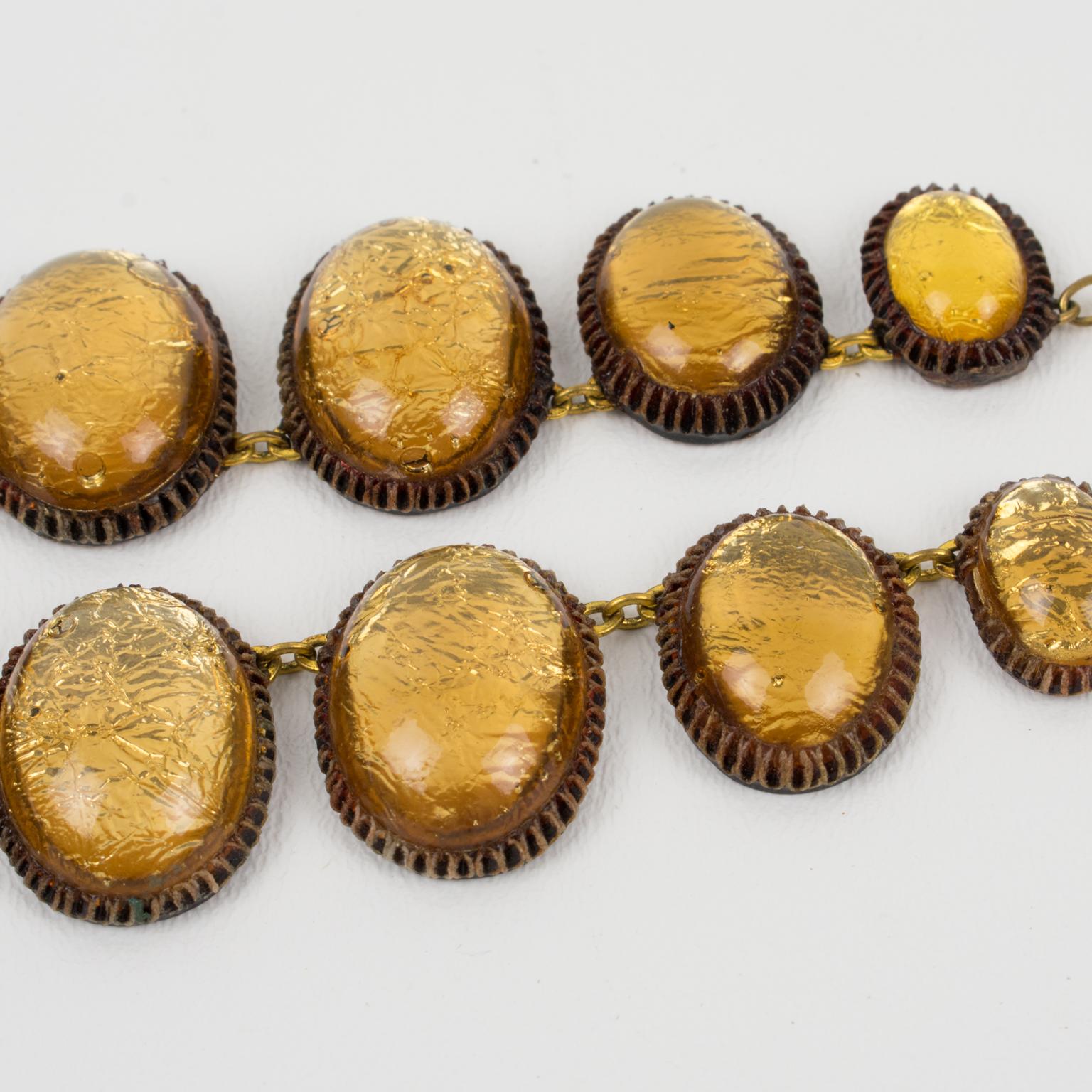 Line Vautrin School Vergoldete Kette Halskette mit Talosel-Cabochons im Angebot 3
