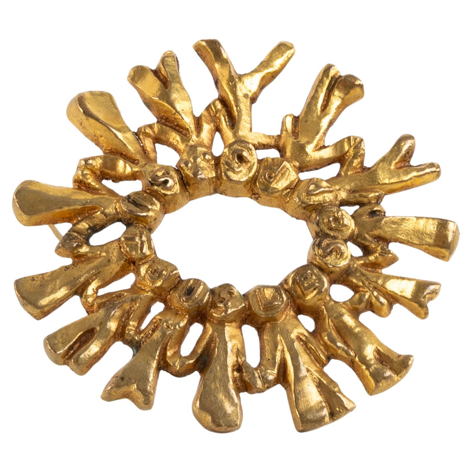 Line Vautrin "Si Tous les Gars du Monde" Vergoldete Bronzebrosche, Frankreich, um 1945