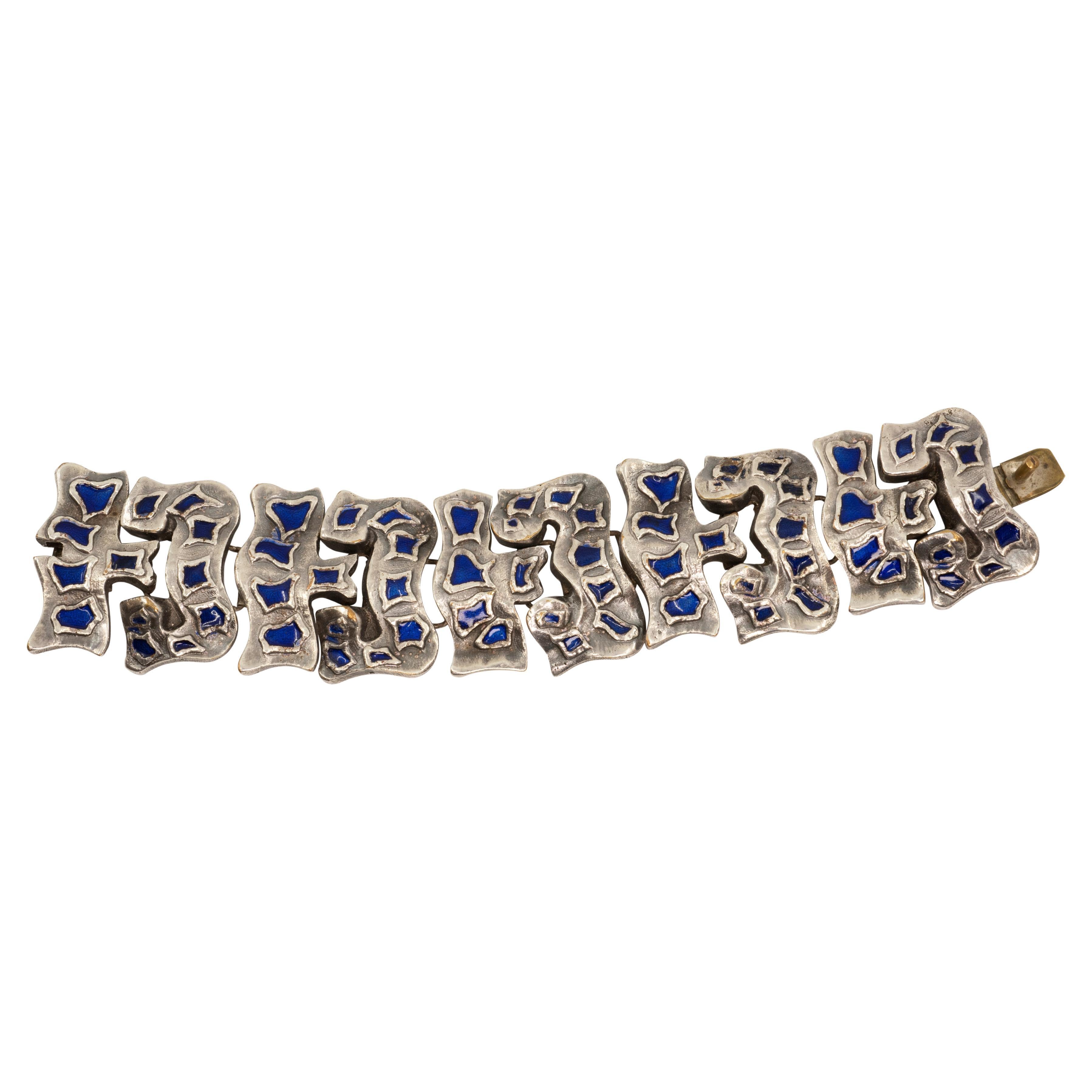 Line Vautrin Silver and Enameled Bronze Bracelet, 1945-1950