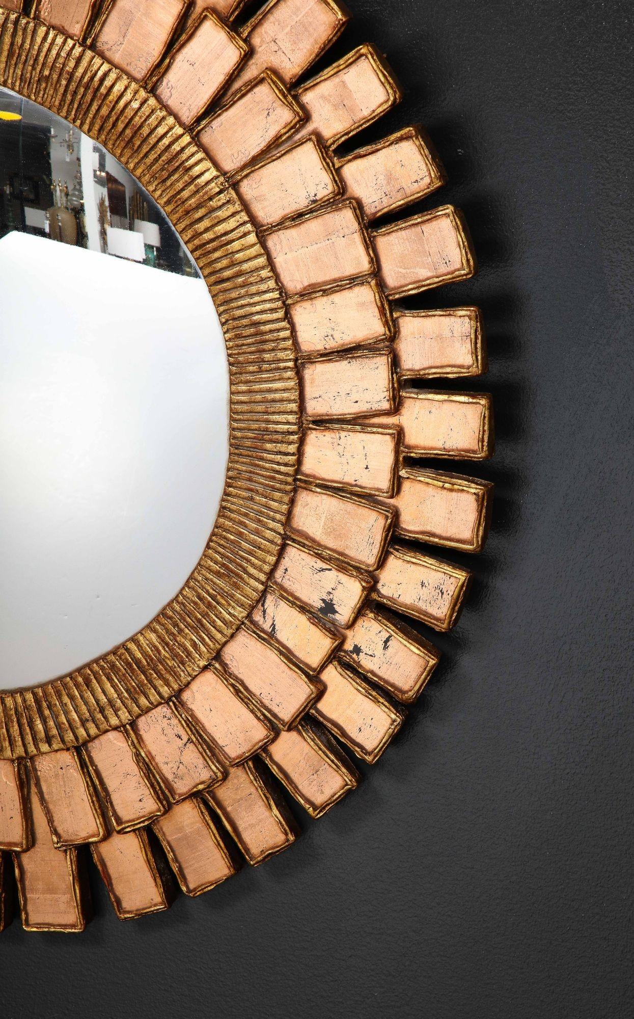 Line Vautrin Style Resin and Wood Sunburst Mirror In Good Condition For Sale In New York, NY