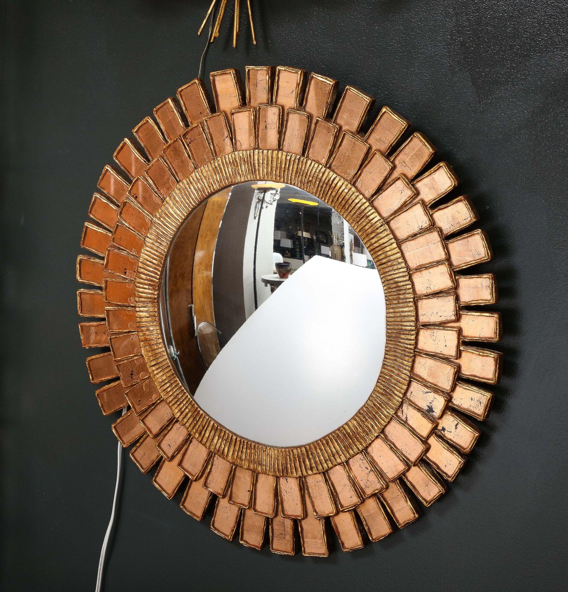 Line Vautrin Style Resin and Wood Sunburst Mirror For Sale 2