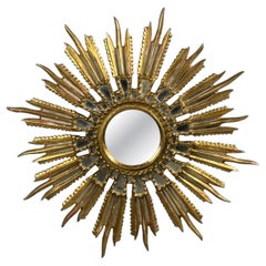 Line Vautrin Style, Sunburst Mirror, Clayed Gilt, Mirror, France, 1960s