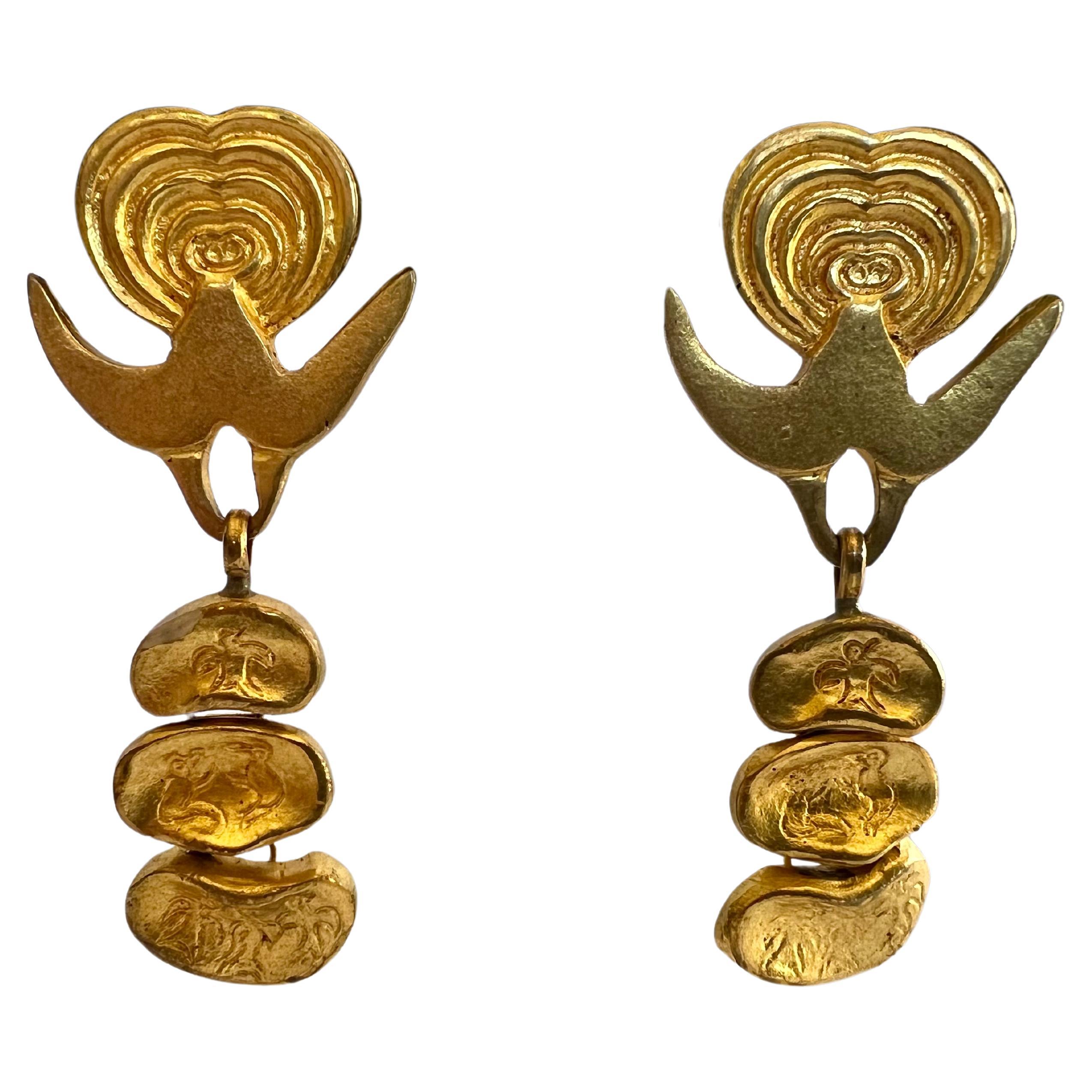 Line Vautrin Stylized heart and Dove Earrings  For Sale