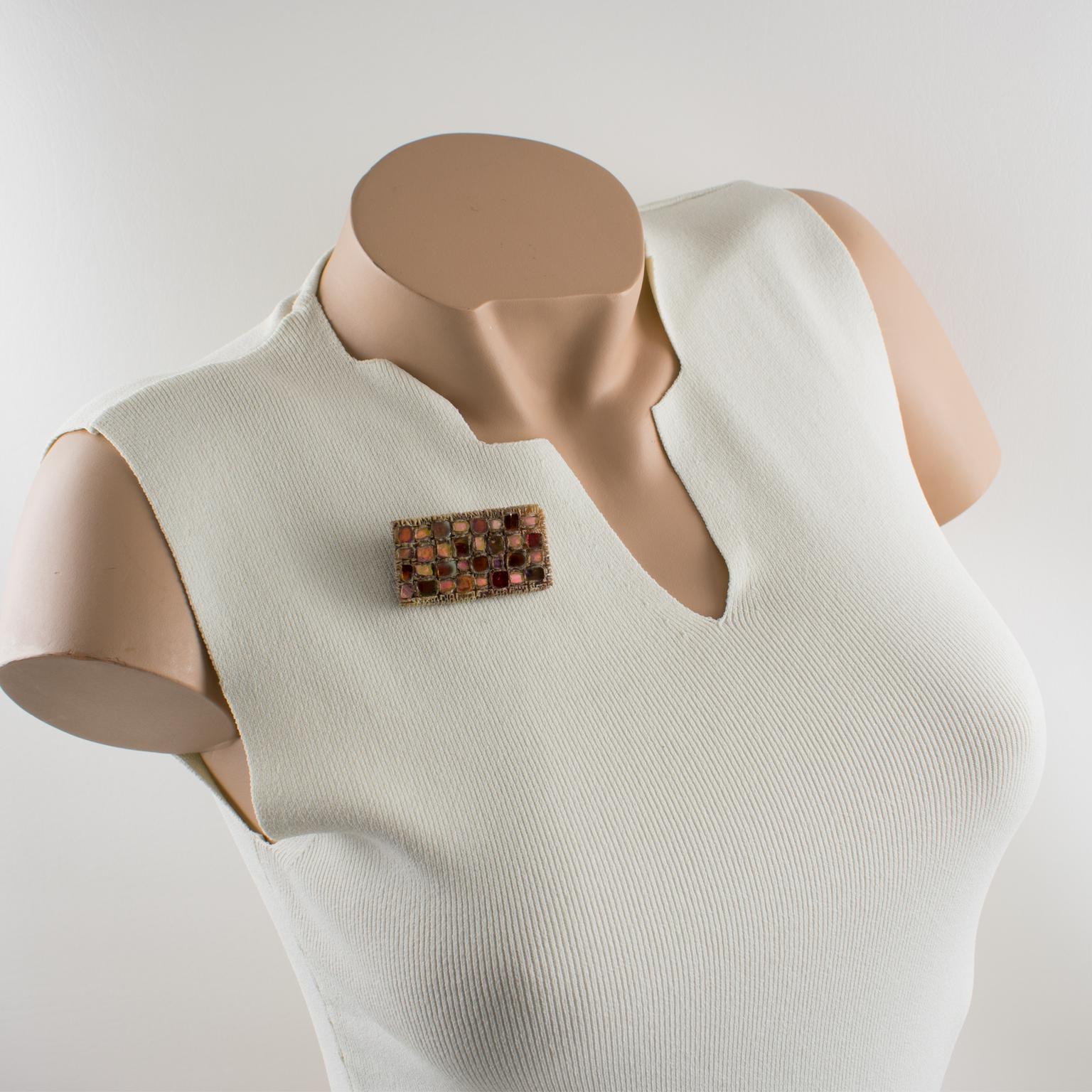 Broche Line Vautrin Talosel et miroirs en mosaïque rose en vente 2