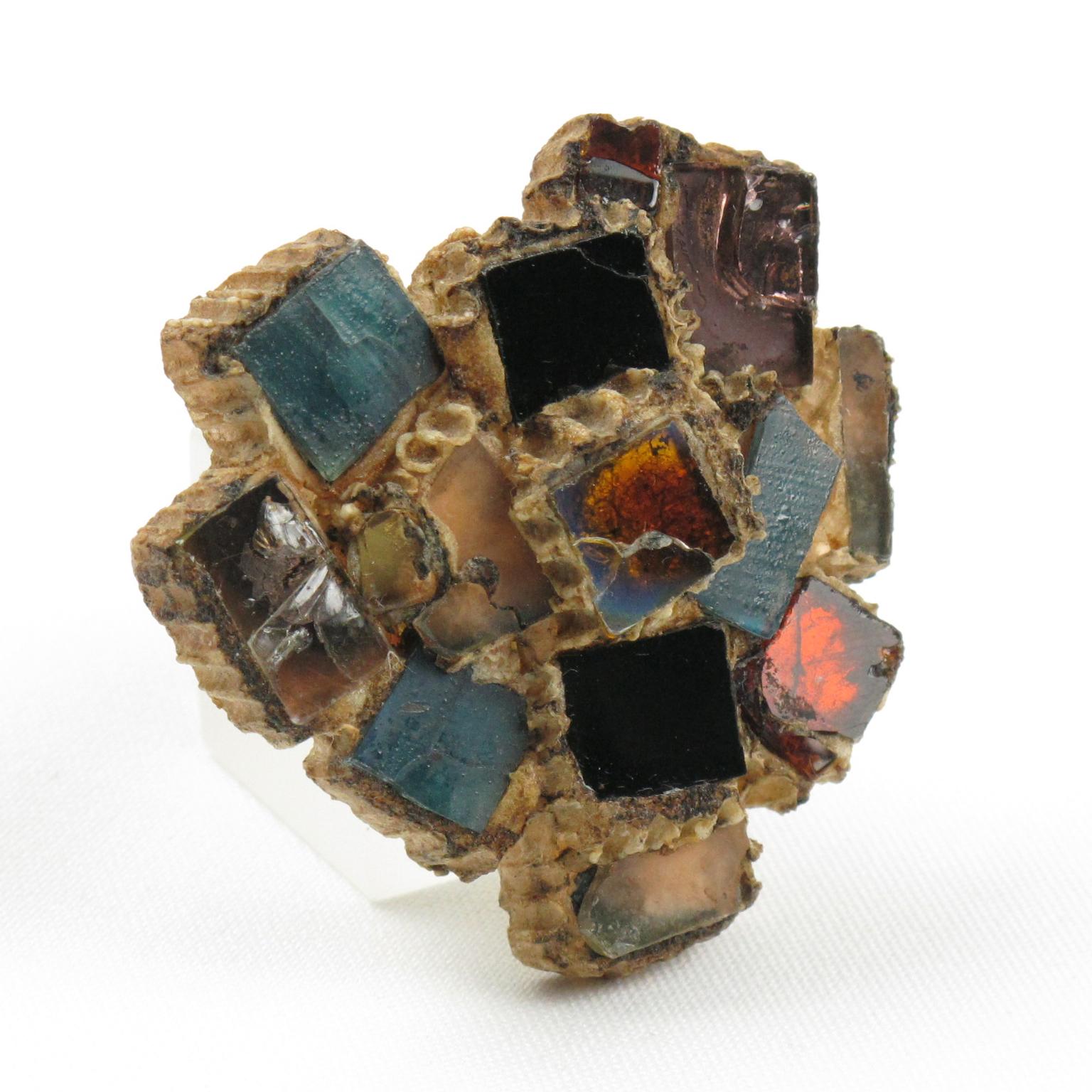 Women's or Men's Line Vautrin Talosel Brooch Pin with Multicolor Mirrors