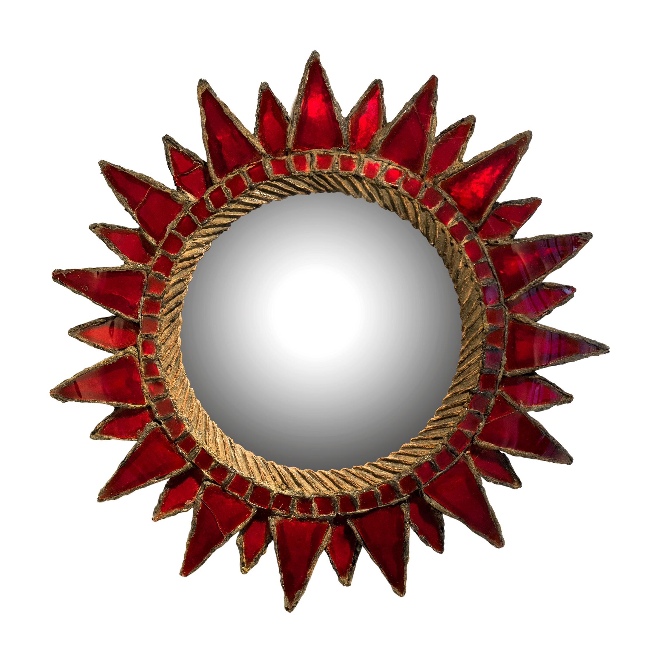 Line Vautrin's ‘Soleil à Pointes n. 2’ red mirror from the '50s In Good Condition In Paris, FR