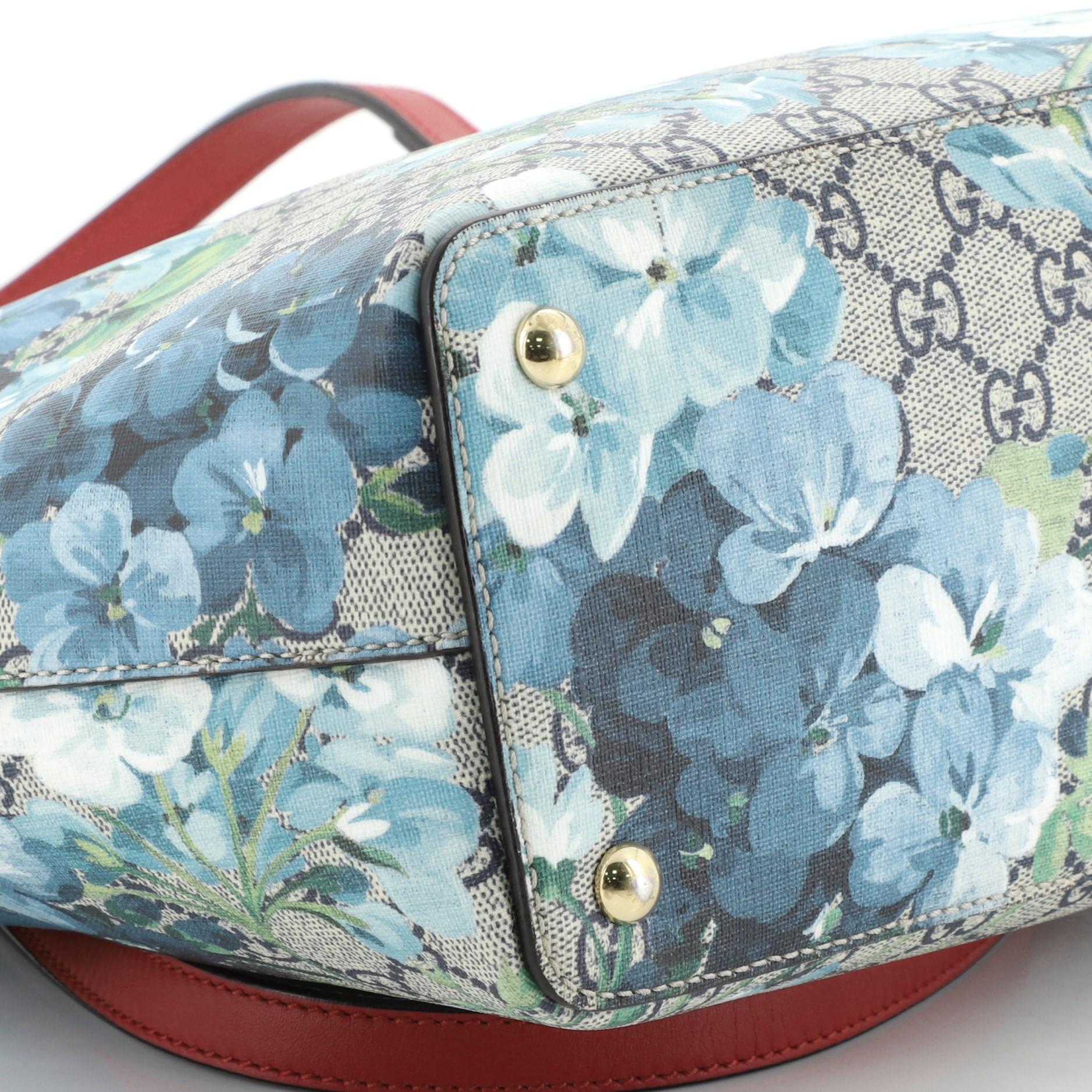 Gray Linea A Zip Tote Blooms Print GG Coated Canvas Medium