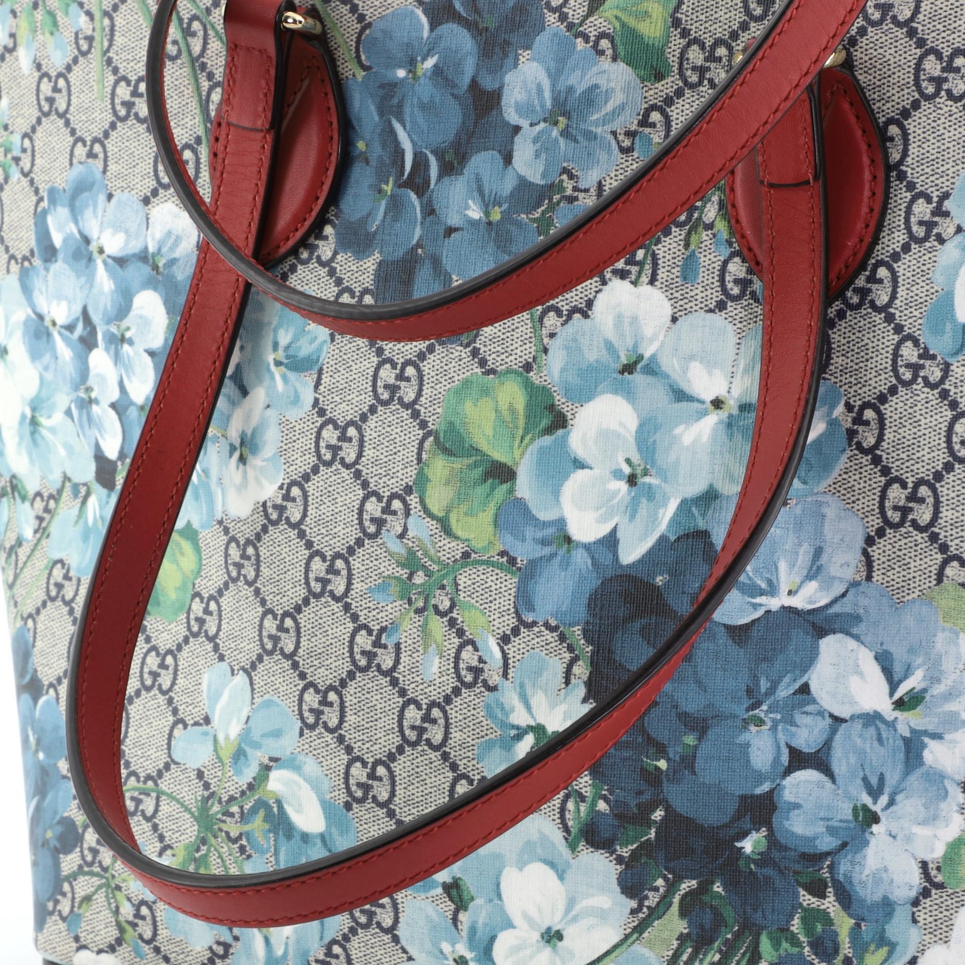 Linea A Zip Tote Blooms Print GG Coated Canvas Medium In Good Condition In NY, NY