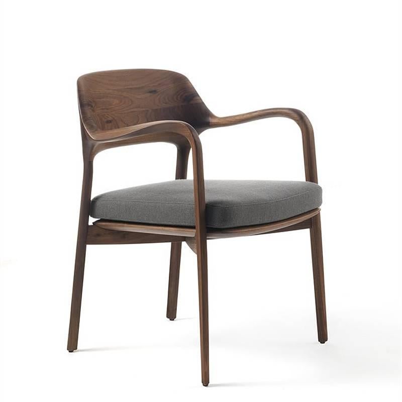 Hand-Crafted Linea Armchair in Solid Walnut For Sale