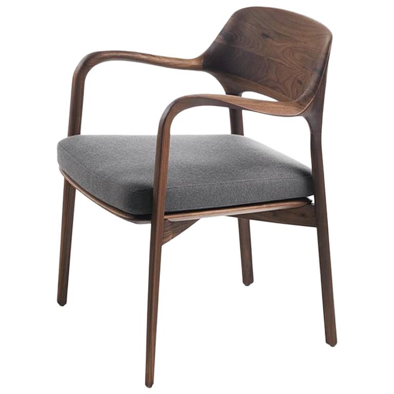 Linea Armchair in Solid Walnut For Sale