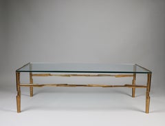 Linea Aurea Coffee Table, Gilded Bronze-Gold Finish with Glass Top, by Benediko